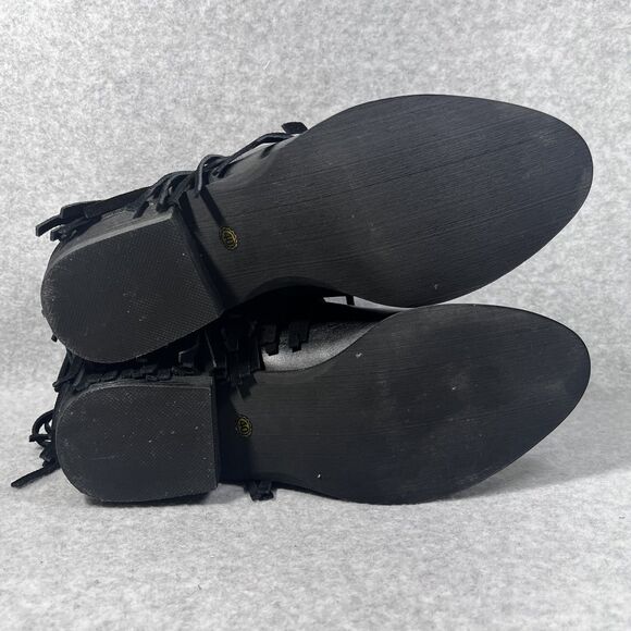 Black Fringe Ankle Boots Womens Size 8 Western Cowgirl Suede Pull On Booties - Picture 8 of 11